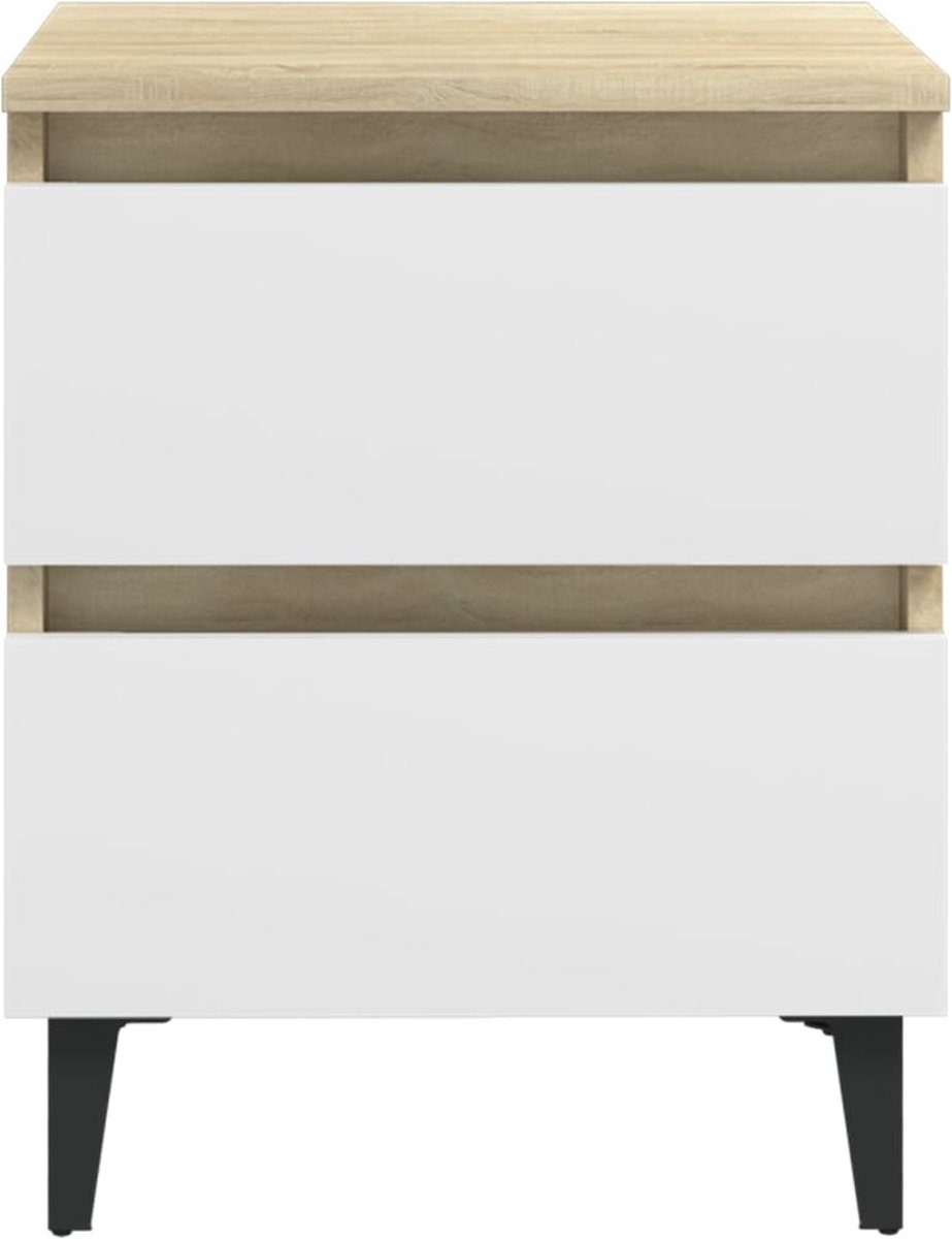 Vidaxl Nachtkastje 40x35x50 Cm Spaanplaat En Sonoma Eikenkleurig - Wit