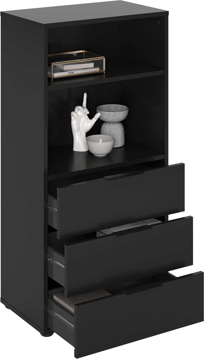 Fmd Dressoir Met 3 Lades En Open Schappen - Zwart
