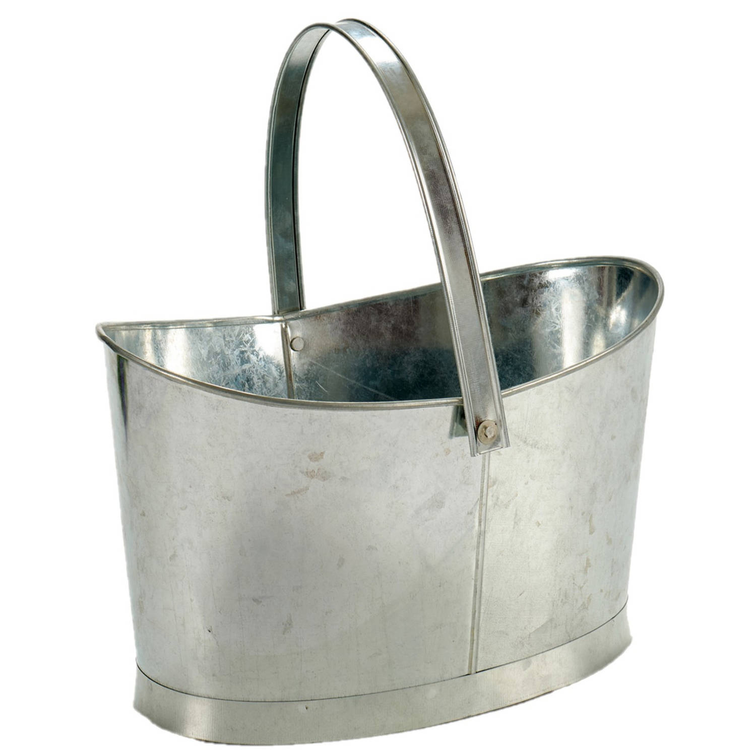 Bloempot/plantenbak Zinken Mand Ovaal Met Handvat 36 X 20 X 21 Cm - Plantenbakken - Silver