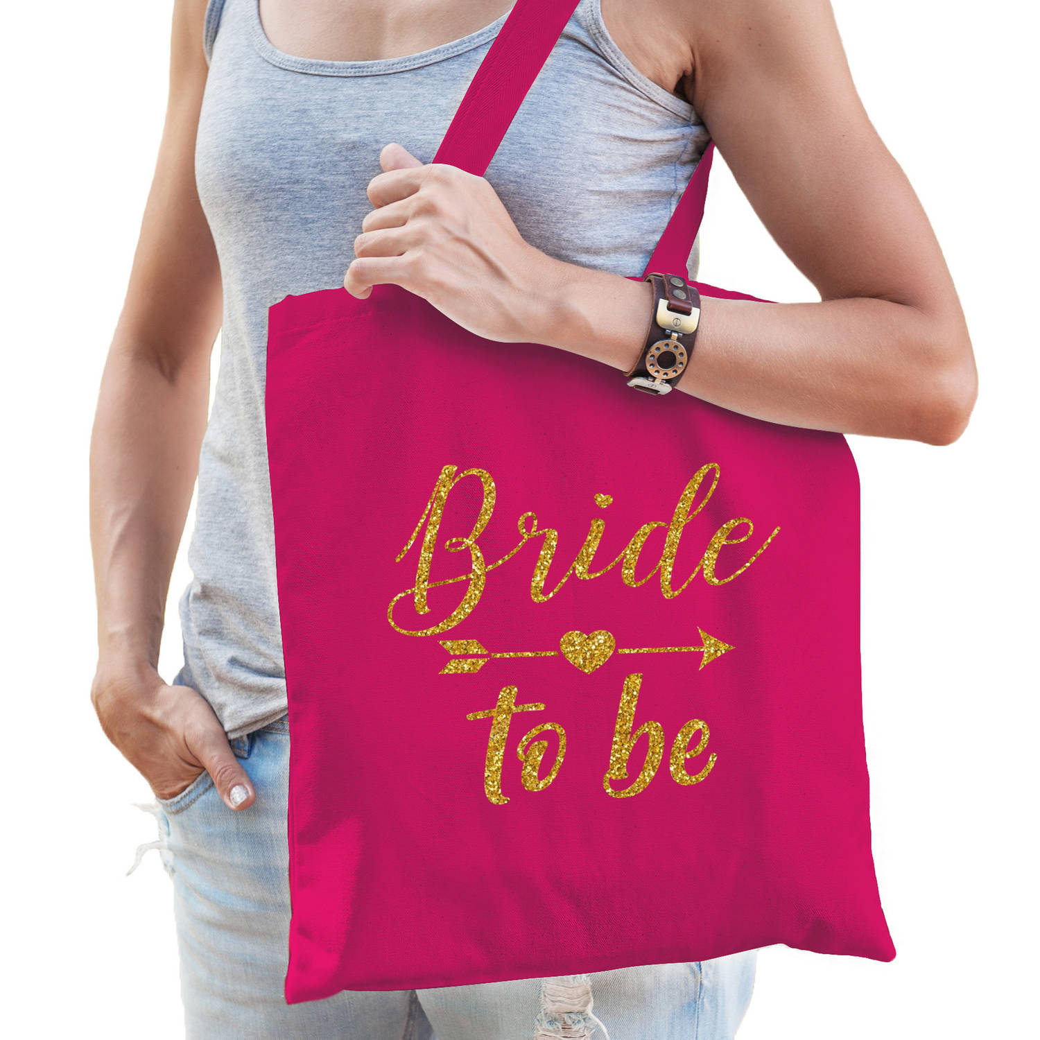 Bellatio Decorations 1x Vrijgezellenfeest Bride To Be Tasje/goud Goodiebag Dames - Feest Boodschappentassen - Zwart