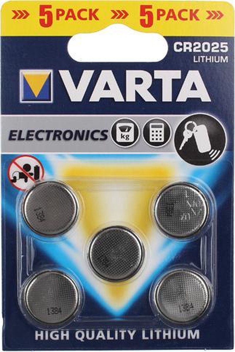 Varta Knoopcel Batterij Lithium Cr2025 Blister Van 5 Battterijen