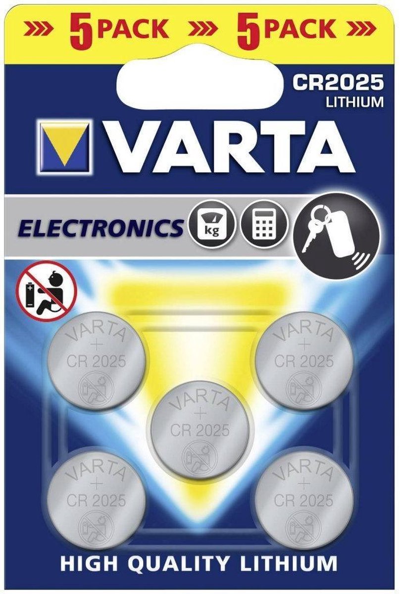 Varta Knoopcel Batterij Lithium Cr2025 Blister Van 5 Battterijen