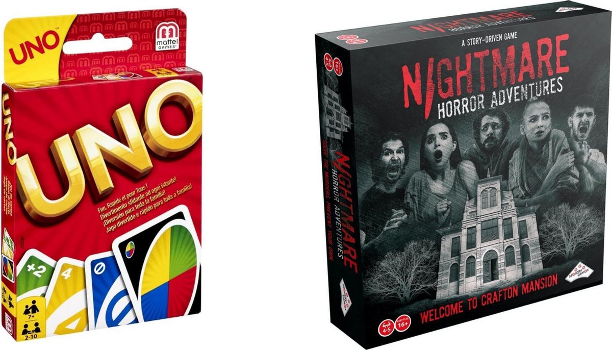 Spellenset - Bordspel - 2 Stuks - Uno & Nightmare Horror Adventures