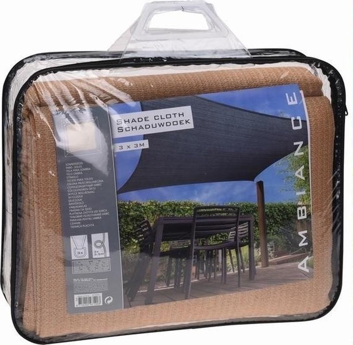 Schaduwdoek/zonnescherm Vierkant Licht 3 X 3 Meter Inclusief Ophangaccessoires - Schaduwdoeken - Bruin