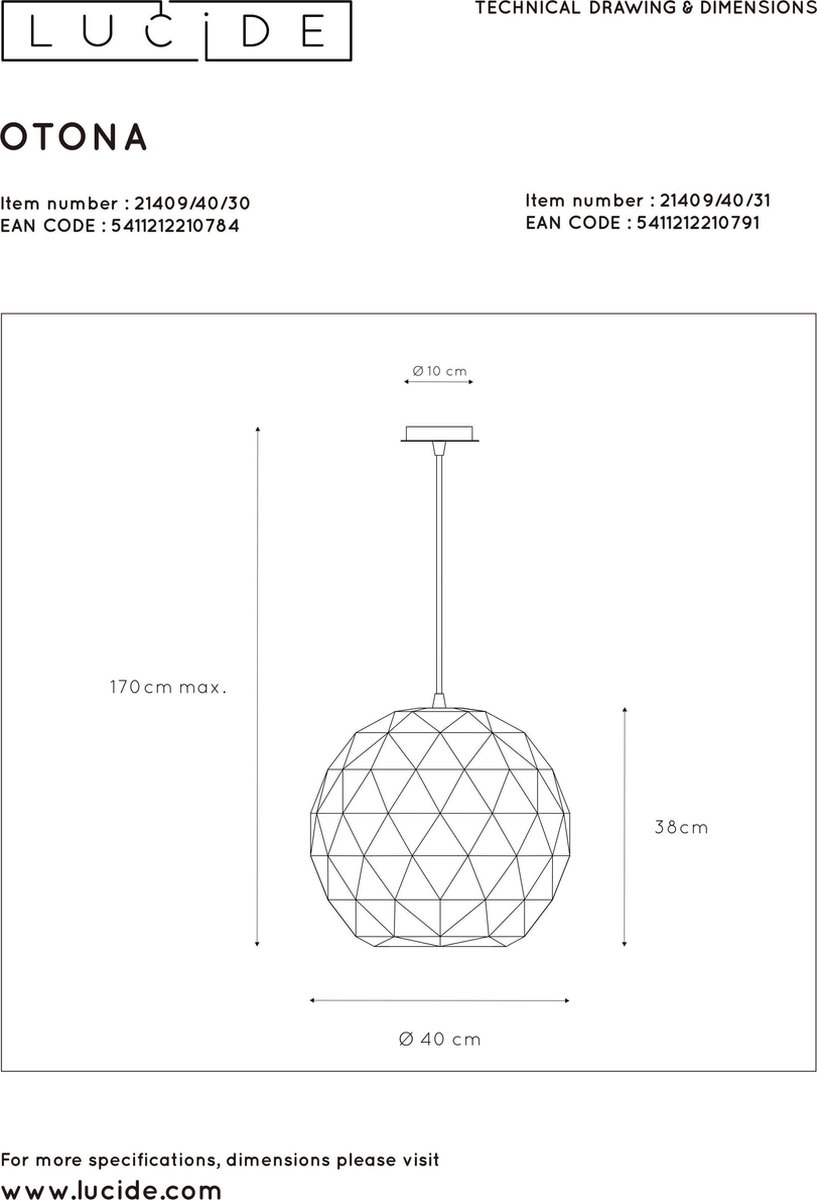 Lucide Otona Hanglamp - Wit