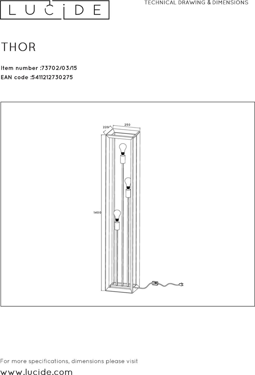 Lucide Thor Vloerlamp - Grijs