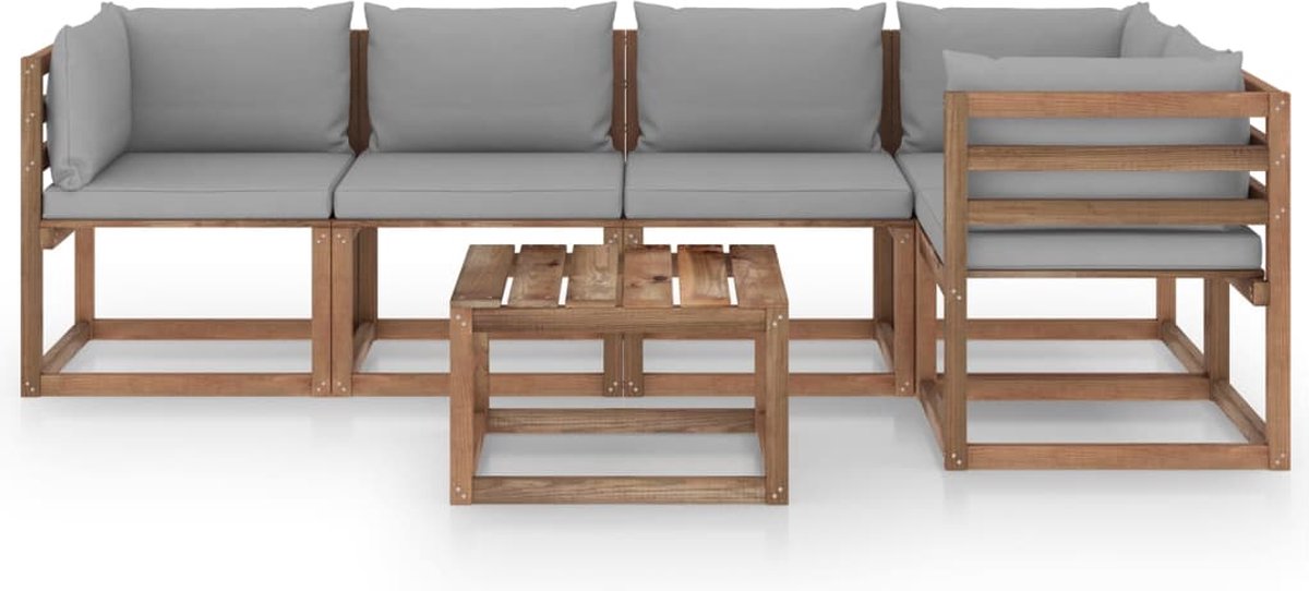 Vidaxl 6-delige Loungeset Pallet Met Kussens Geïmpregneerd Grenenhout - Bruin