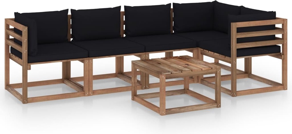 Vidaxl 6-delige Loungeset Pallet Met Kussens Geïmpregneerd Grenenhout - Bruin