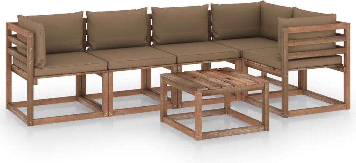 Vidaxl 6-delige Loungeset Pallet Met Kussens Geïmpregneerd Grenenhout - Bruin