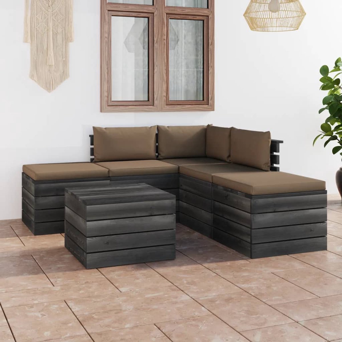 Vidaxl 6-delige Loungeset Met Kussens Pallet Massief Grenenhout - Bruin