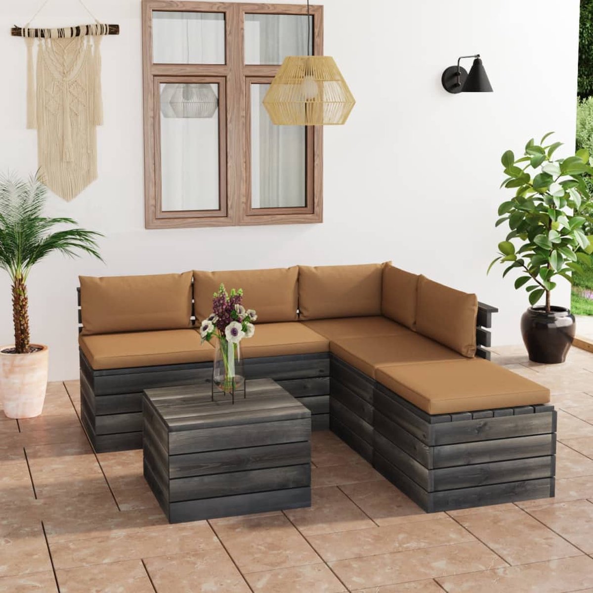 Vidaxl 6-delige Loungeset Met Kussens Pallet Grenenhout - Bruin