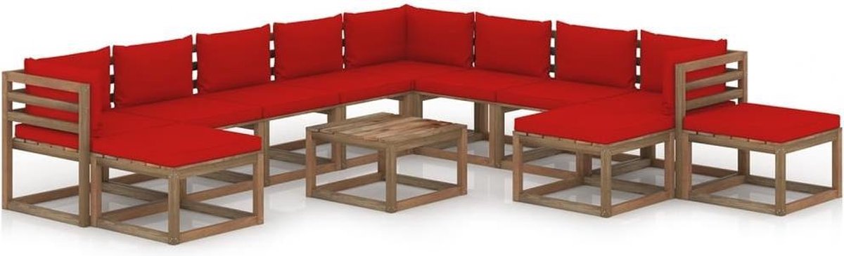 Vidaxl 12-delige Loungeset Met Rode Kussens - Rood