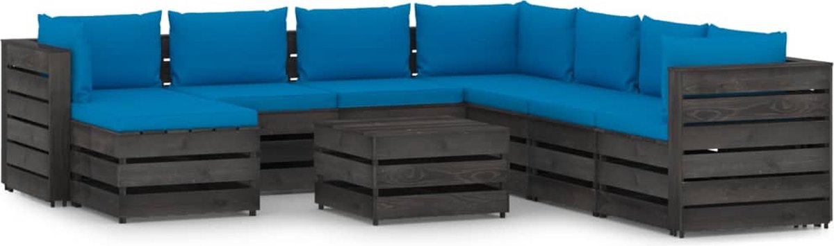 Vidaxl 9-delige Loungeset Met Kussens Geïmpregneerd Hout - Blauw