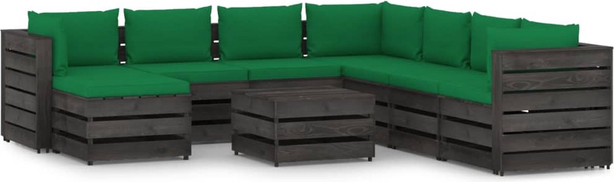 Vidaxl 9-delige Loungeset Met Kussens Geïmpregneerd Hout - Groen