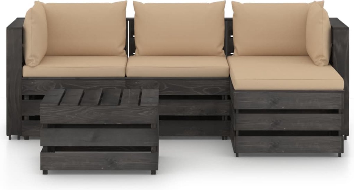 Vidaxl 5-delige Loungeset Met Kussens Geïmpregneerd Hout - Grijs