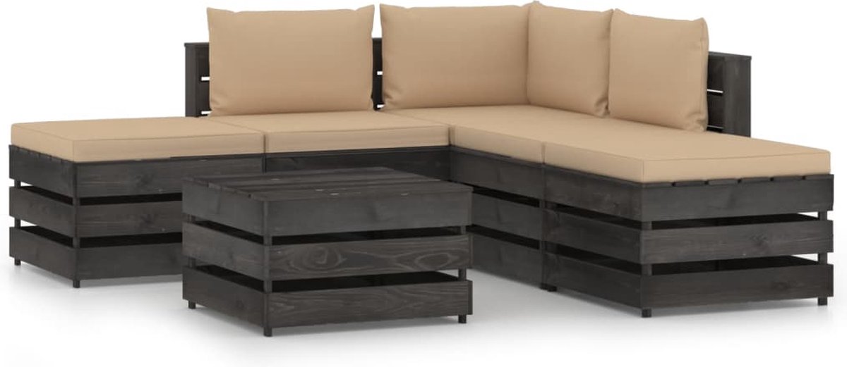 Vidaxl 6-delige Loungeset Met Kussens Geïmpregneerd Hout - Grijs