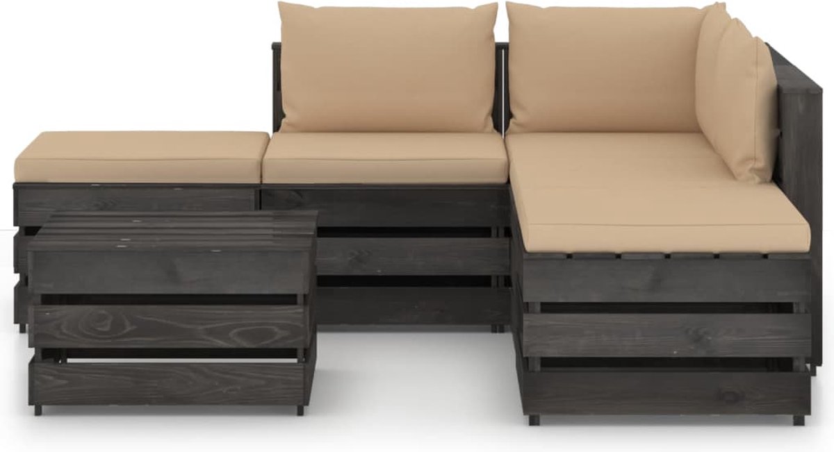Vidaxl 6-delige Loungeset Met Kussens Geïmpregneerd Hout - Grijs