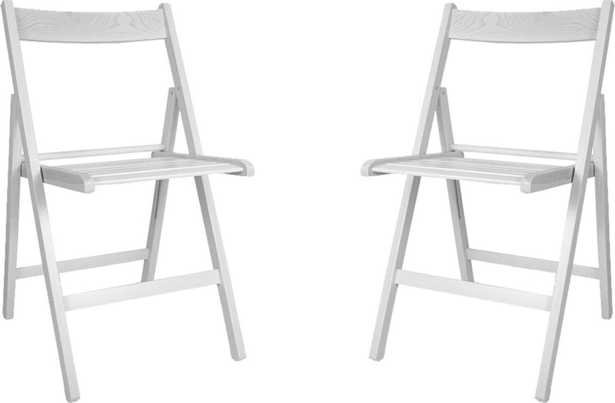 Set Van 2x Stukste Houten Klapstoelen Voor Binnen En Buiten - Klapstoelen - Wit