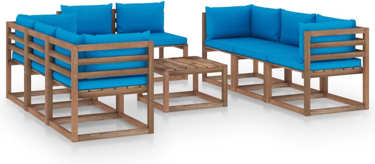 Vidaxl 9-delige Loungeset Met Lichte Kussens - Blauw