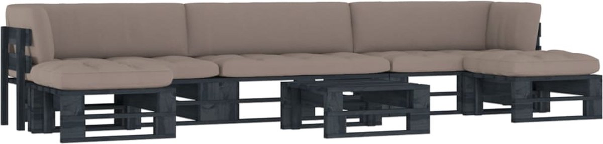 Vidaxl 6-delige Loungeset Pallet Met Kussens Geïmpregneerd Hout - Zwart