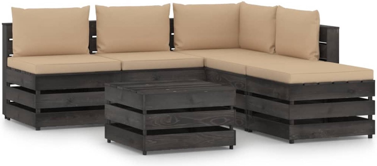 Vidaxl 6-delige Loungeset Met Kussens Geïmpregneerd Hout - Gris