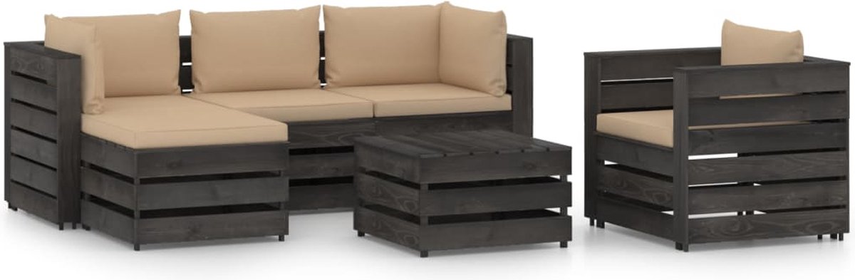 Vidaxl 6-delige Loungeset Met Kussens Geïmpregneerd Hout - Grijs