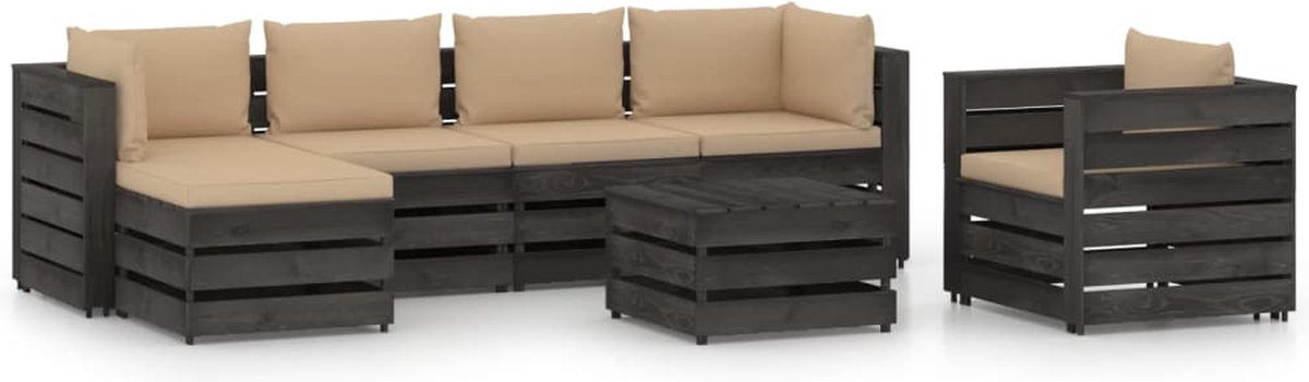 Vidaxl 7-delige Loungeset Met Kussens Geïmpregneerd Hout - Grijs