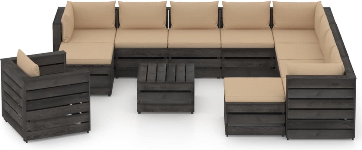 Vidaxl 12-delige Loungeset Met Kussens Geïmpregneerd Hout - Grijs