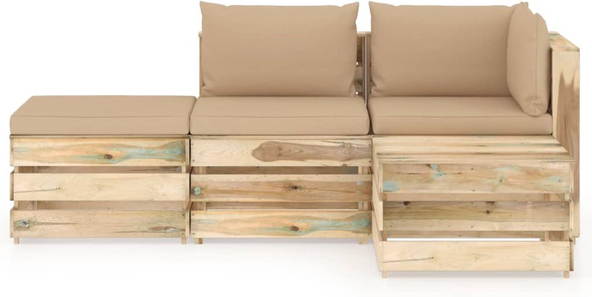 Vidaxl 4-delige Loungeset Met Kussens Geïmpregneerd Hout - Bruin