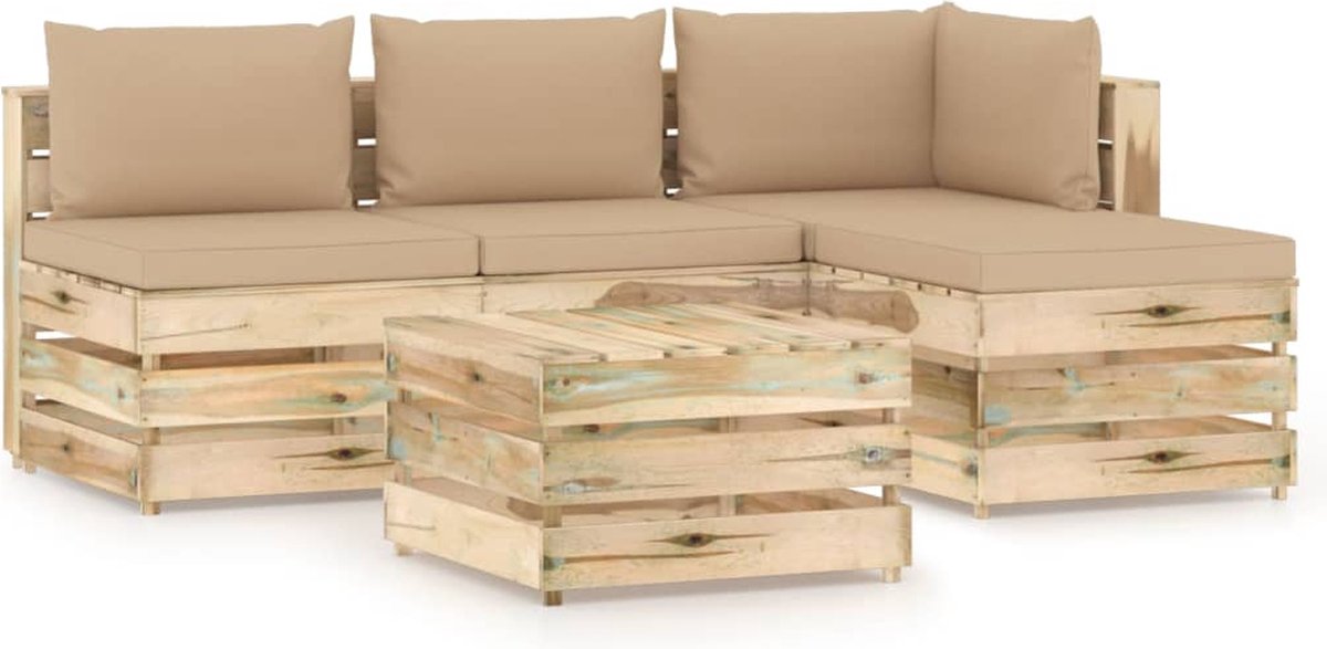 Vidaxl 5-delige Loungeset Met Kussens Geïmpregneerd Hout - Bruin