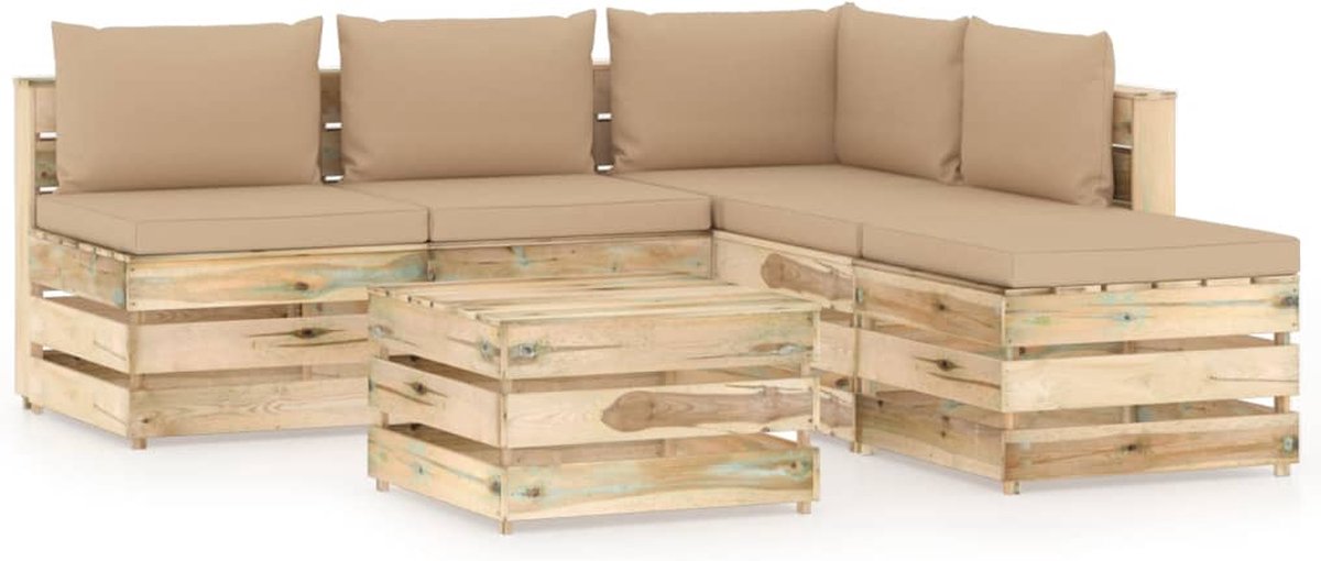 Vidaxl 6-delige Loungeset Met Kussens Geïmpregneerd Hout - Bruin