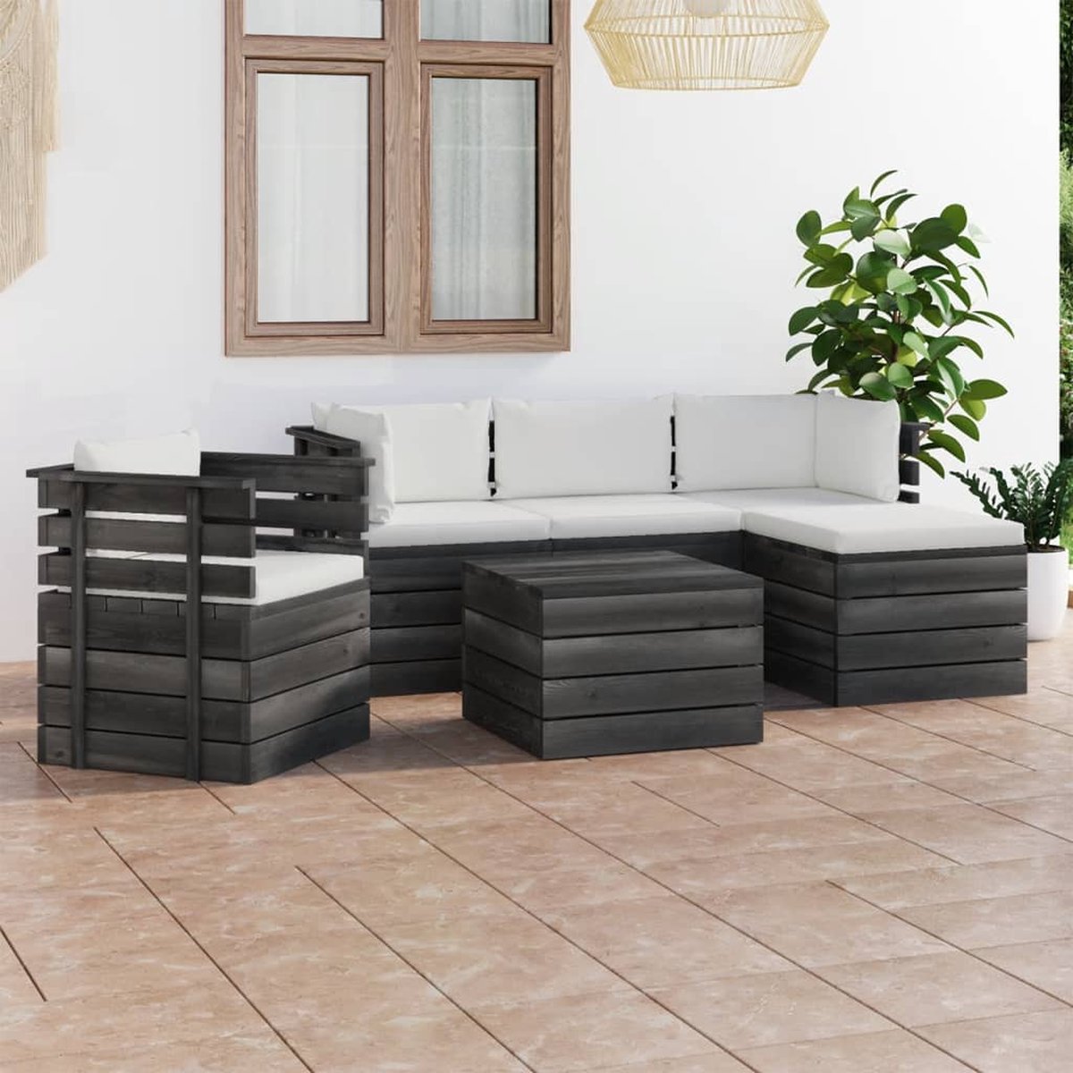 Vidaxl 6-delige Loungeset Met Kussens Pallet Massief Grenenhout