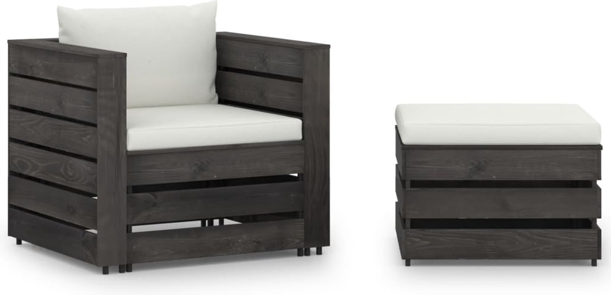 Vidaxl 2-delige Loungeset Met Kussens Geïmpregneerd Hout - Gris