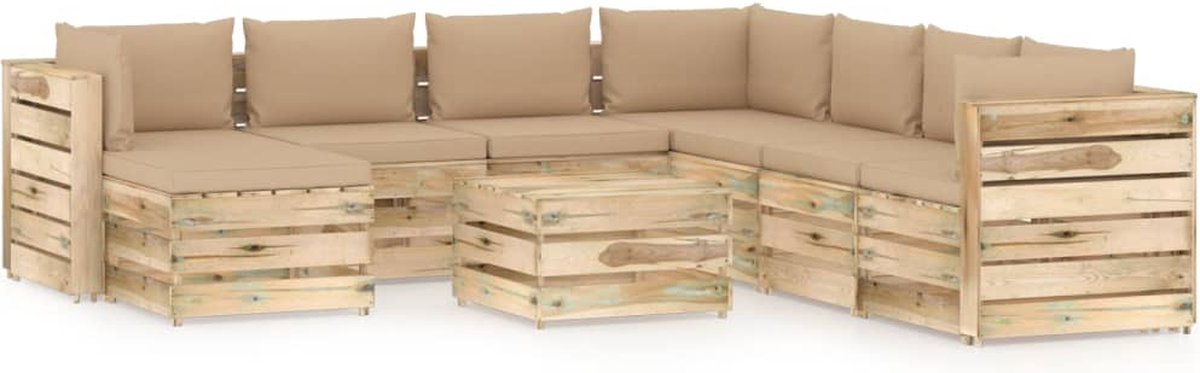 Vidaxl 9-delige Loungeset Met Kussens Geïmpregneerd Hout - Bruin