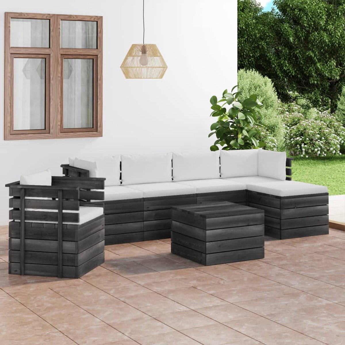 Vidaxl 7-delige Loungeset Met Kussens Pallet Massief Grenenhout