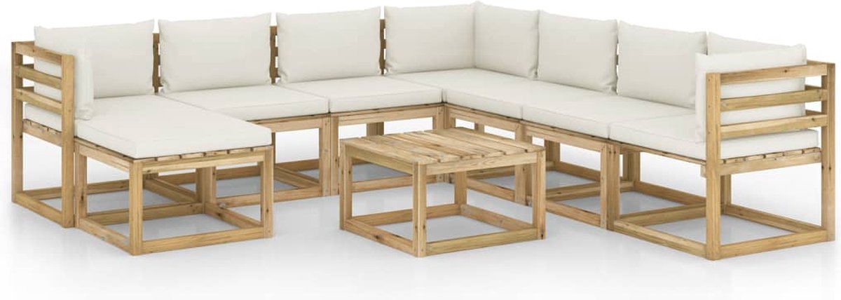 Vidaxl 9-delige Loungeset Met Kussens Geïmpregneerd Grenenhout