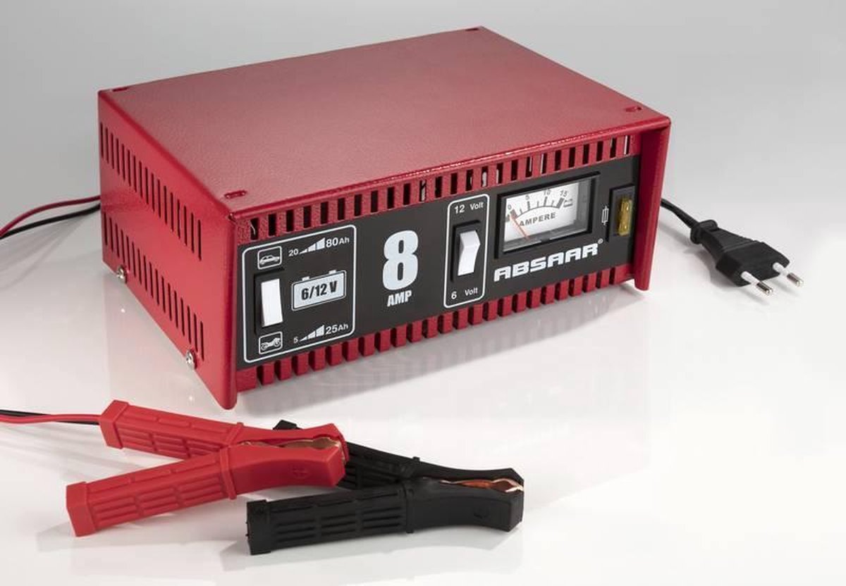 Absaar Acculader 6/12 Volt 5-80 Ah 8 Ampère - Rood