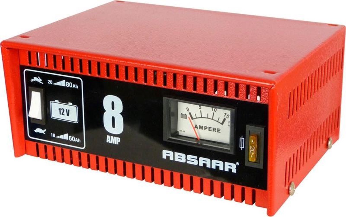 Absaar Acculader 6/12 Volt 5-80 Ah 8 Ampère - Rood