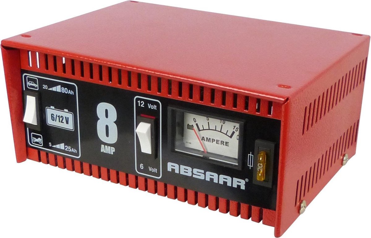 Absaar Acculader 6/12 Volt 5-80 Ah 8 Ampère - Rood