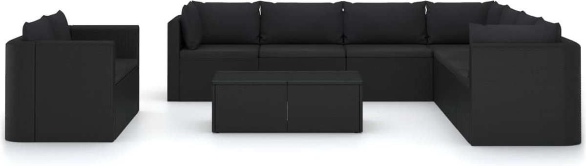 Vidaxl 11-delige Loungeset Met Kussens Poly Rattan - Zwart