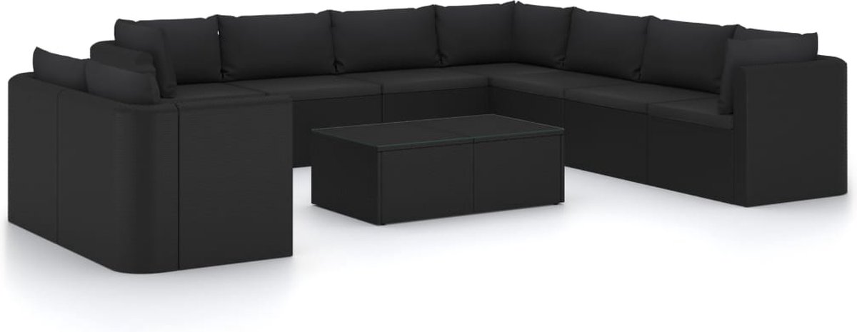 Vidaxl 11-delige Loungeset Met Kussens Poly Rattan - Zwart