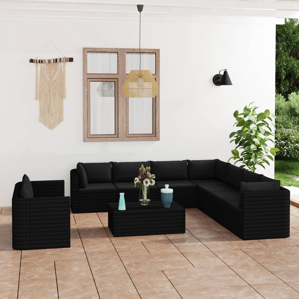 Vidaxl 11-delige Loungeset Met Kussens Poly Rattan - Zwart