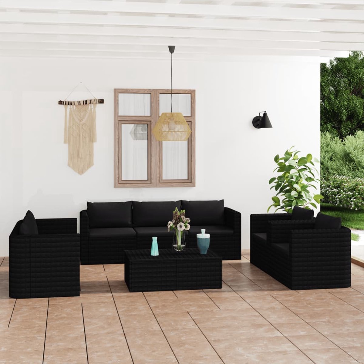 Vidaxl 9-delige Loungeset Met Kussens Poly Rattan - Zwart