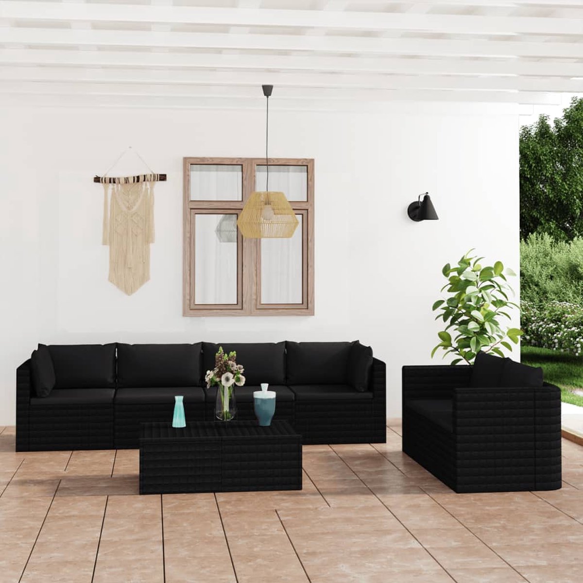 Vidaxl 7-delige Loungeset Met Kussens Poly Rattan - Negro