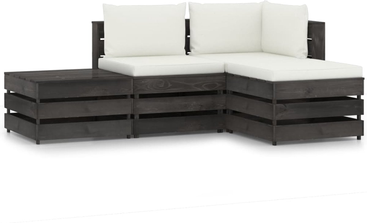 Vidaxl 4-delige Loungeset Met Kussens Geïmpregneerd Hout - Grijs