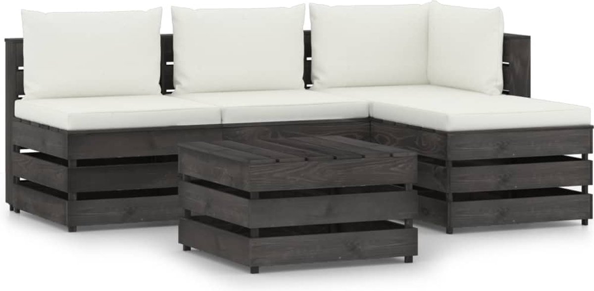 Vidaxl 5-delige Loungeset Met Kussens Geïmpregneerd Hout - Gris