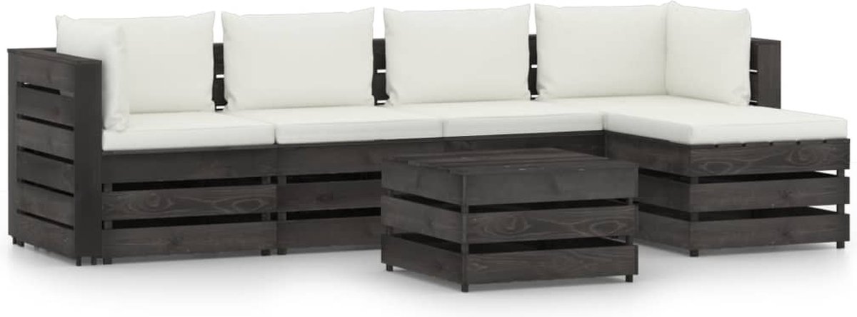 Vidaxl 6-delige Loungeset Met Kussens Geïmpregneerd Hout - Gris