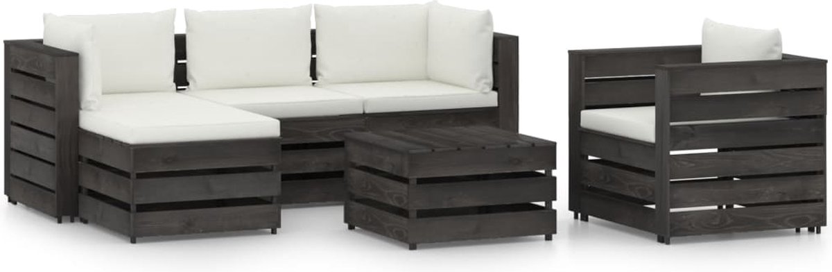 Vidaxl 6-delige Loungeset Met Kussens Geïmpregneerd Hout - Grijs