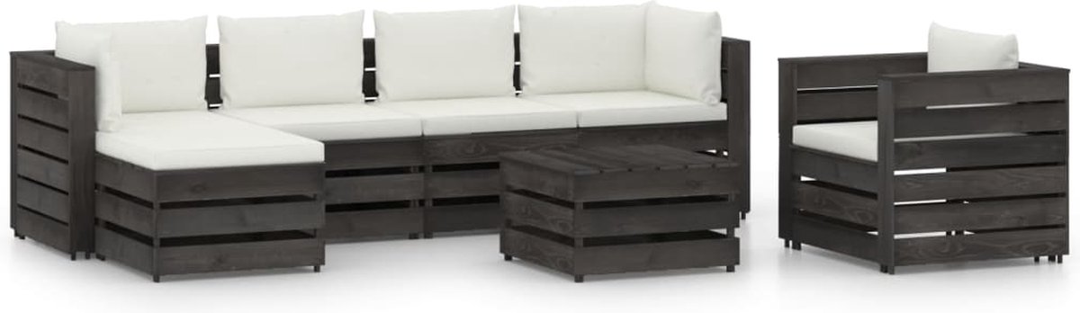 Vidaxl 7-delige Loungeset Met Kussens Geïmpregneerd Hout - Grijs