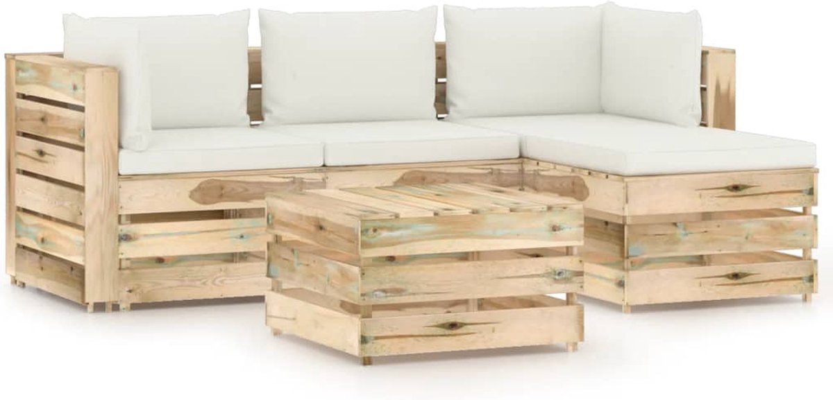 Vidaxl 5-delige Loungeset Met Kussens Geïmpregneerd Hout - Groen